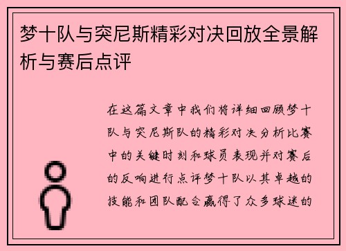 梦十队与突尼斯精彩对决回放全景解析与赛后点评