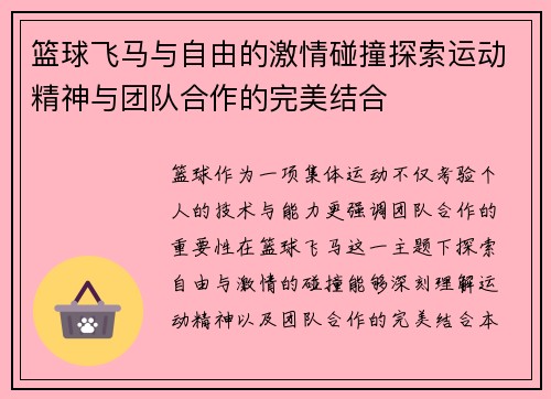 篮球飞马与自由的激情碰撞探索运动精神与团队合作的完美结合