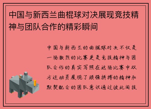 中国与新西兰曲棍球对决展现竞技精神与团队合作的精彩瞬间