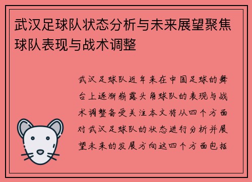 武汉足球队状态分析与未来展望聚焦球队表现与战术调整