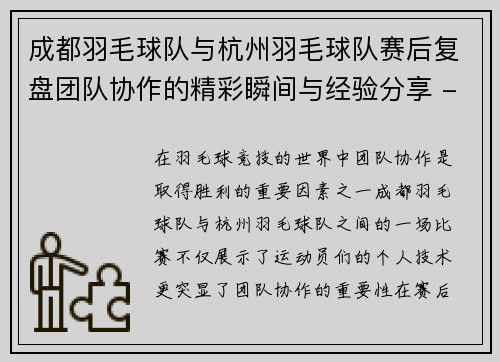 成都羽毛球队与杭州羽毛球队赛后复盘团队协作的精彩瞬间与经验分享 - 副本